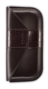 Horizontal case made of brown calf leather with embossed lizard skin