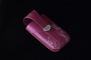 Vertical box calf leather fuchsia embroidered uppers, embossed under the skin of a lizard