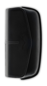 Horizontal case in black saddle leather with embossed logo V