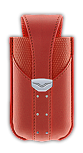 Vertical hard case red calfskin uppers, embossed under the skin of a lizard
