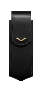 VERTICAL CASE IN BLACK LEATHER WITH TRIM IN YELLOW GOLD