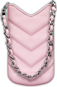 Vertical volumetric case pink calfskin with chain in stainless steel..