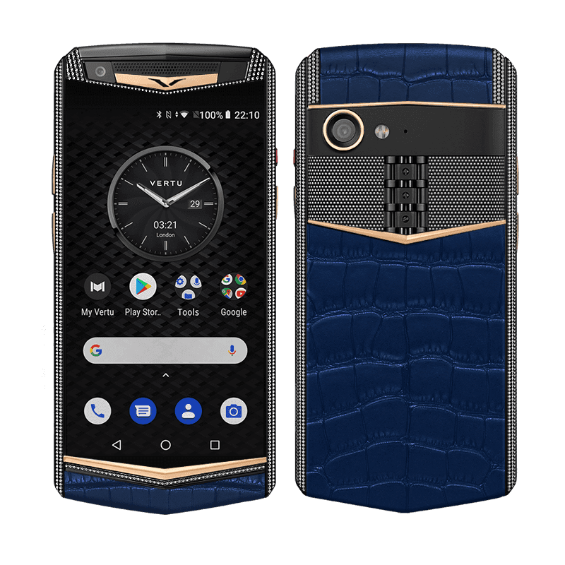 ASTER P Yellow Gold with Diamonds Alligator Navy Blue