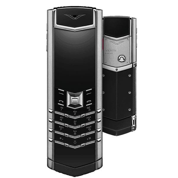 VERTU SIGNATURE S DESIGN STAINLESS STEEL BLACK LEATHER WITH RUBY