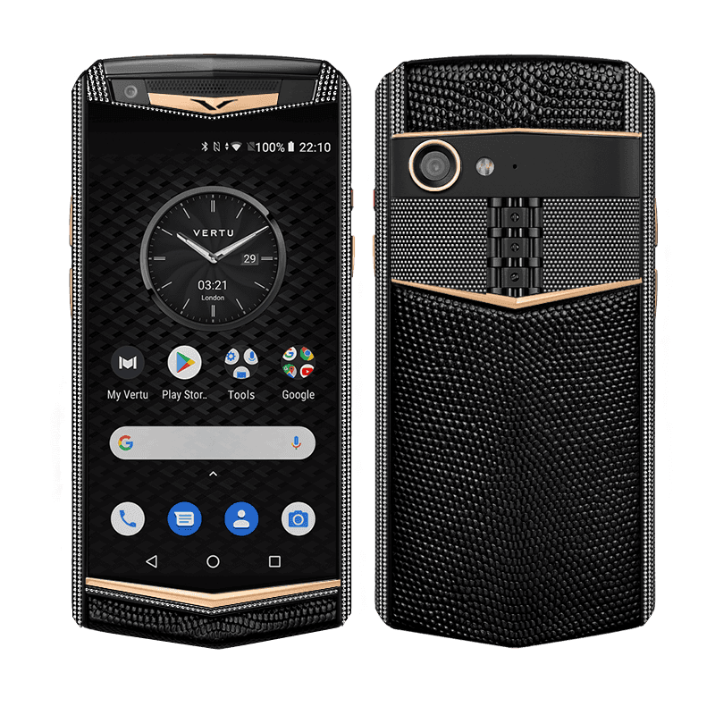 ASTER P Yellow Gold with Diamonds Lizard Onyx Black