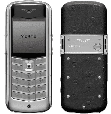 Vertu Полированная нержавеющая сталь, черная страусиная кожа