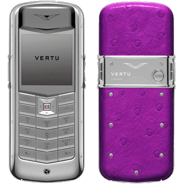 Vertu Полированная нержавеющая сталь, амарантовая страусиная кожа
