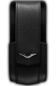 Вертикальный футляр из черной телячьей кожи с логотипом «V» из нержавеющей стали