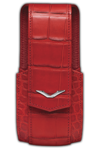 Вертикальный футляр из красной кожи аллигатора с логотипом «V» из нержавеющей стали