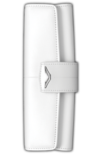 Горизонтальный футляр-клатч из белой телячьей кожи с логотипом «V» из нержавеющей стали