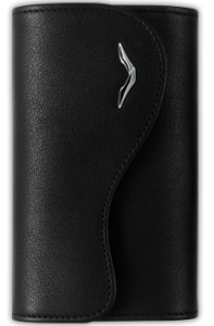 Горизонтальный футляр Vertu Ayxta из черной телячьей кожи с логотипом «V» из нержавеющей стали